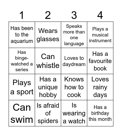 Human Bingo Card