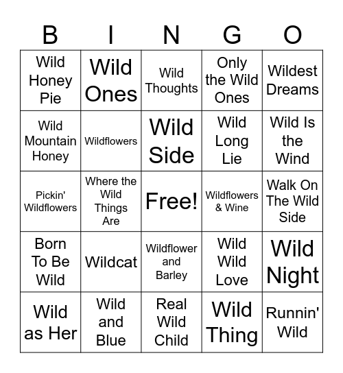 Stay Wild Bingo Card