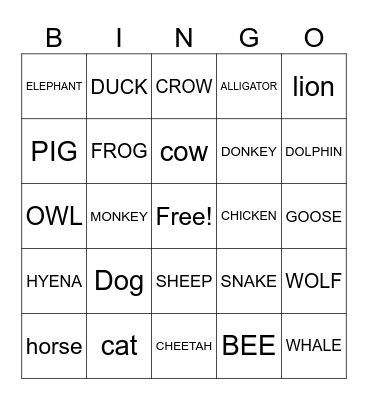 ANIMAL Bingo Card