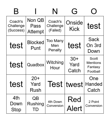 Redzone Bingo! Bingo Card