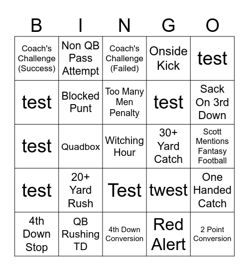Redzone Bingo! Bingo Card