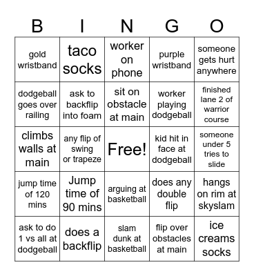 Skyzone Bingo (2.0) Bingo Card