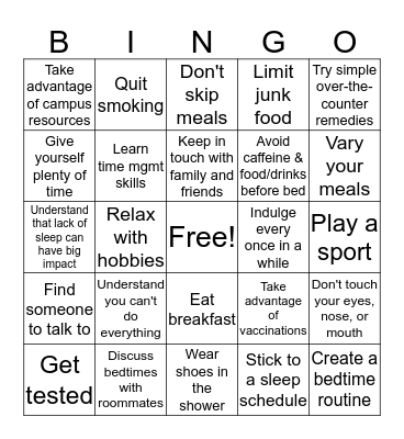 Health & Wellness Bingo Card