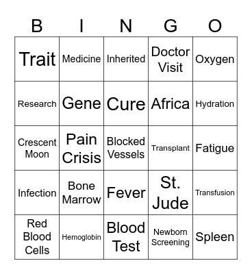 Sickle Cell Anemia Bingo Card
