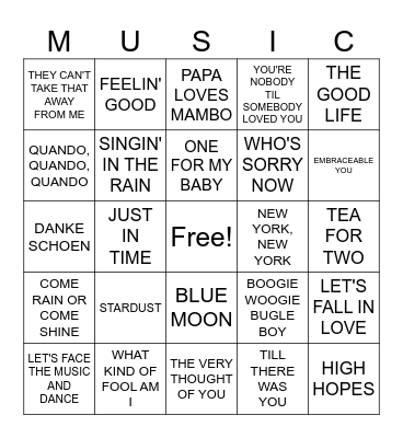 MUSIC BINGO 5 Bingo Card