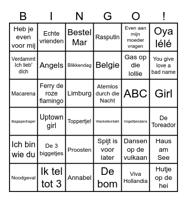 Foute muziek bingo - Oostenrijk Bingo Card