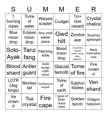 Afk summer bingo Card
