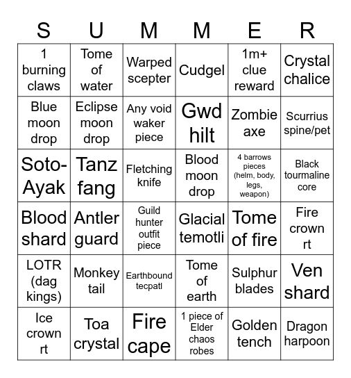 Afk summer bingo Card