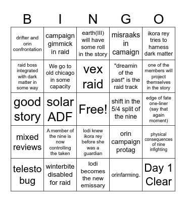 Edge of Fate Bingo Card Bingo Card