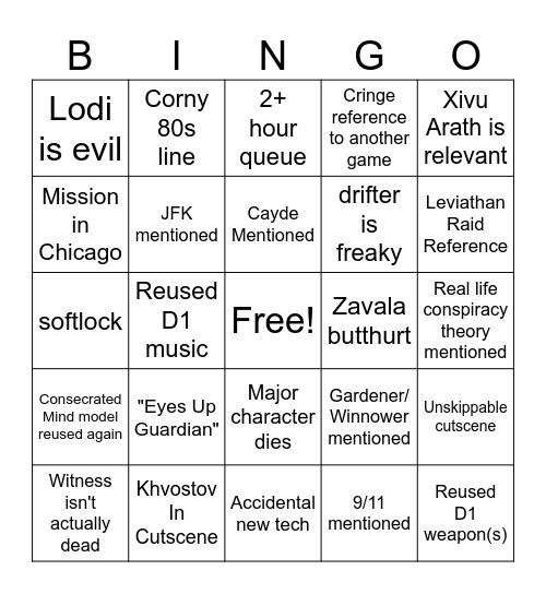 Edge Of Fate Campaign Bingo Card