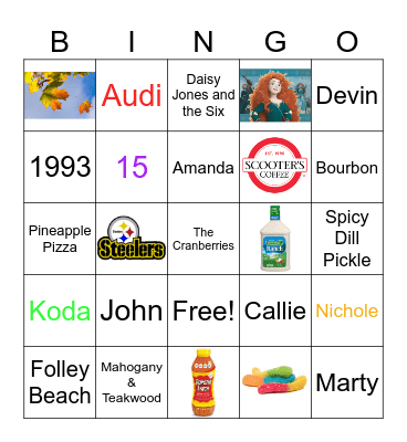 Britany's Favorite Things Bingo Card