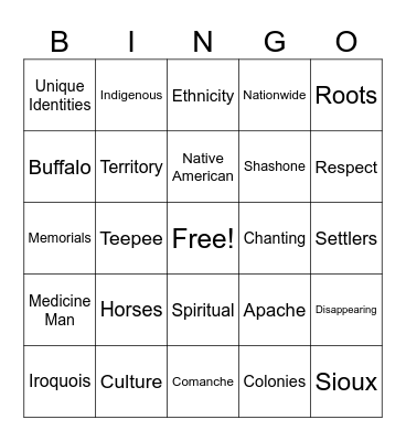 Native American Club Bingo Card