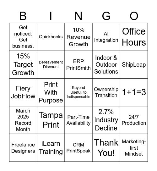 BINGO for Small Business Success Bingo Card