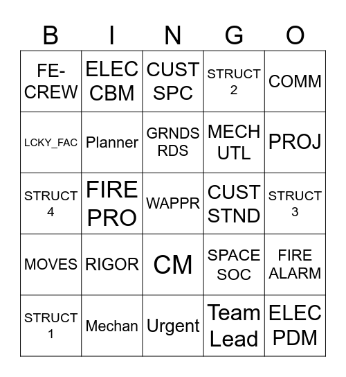 FAM 1 Bingo Card