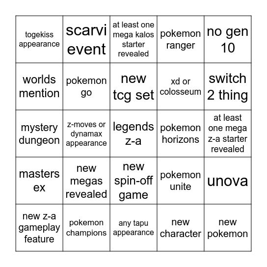 pokemon july 2025 presents Bingo Card