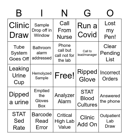 Lab Bingo Card