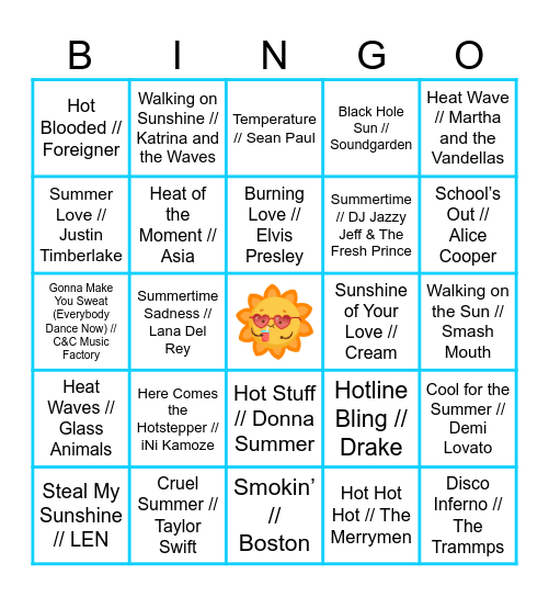 SUMMER SUN Bingo Card