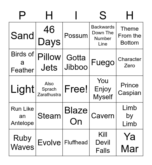 Phish @ The Mann Bingo Card