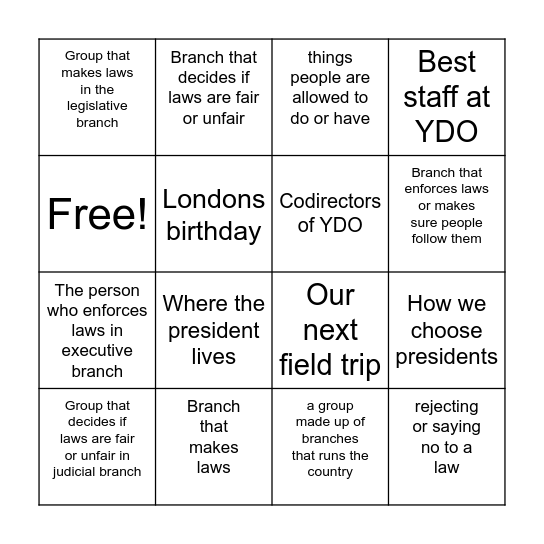Government Scavenger Hunt Bingo Card