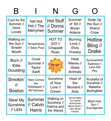 SUMMER SUN Bingo Card