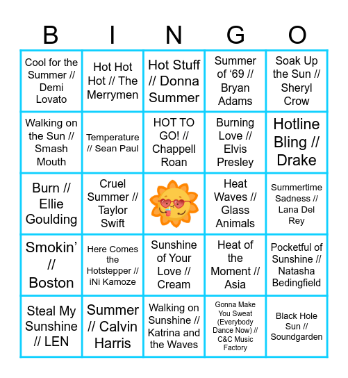 SUMMER SUN Bingo Card