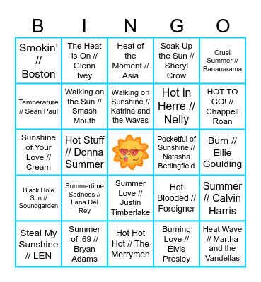 SUMMER SUN Bingo Card