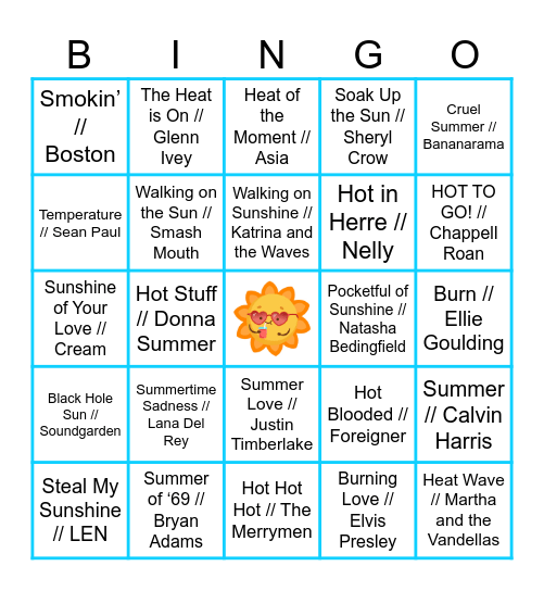 SUMMER SUN Bingo Card