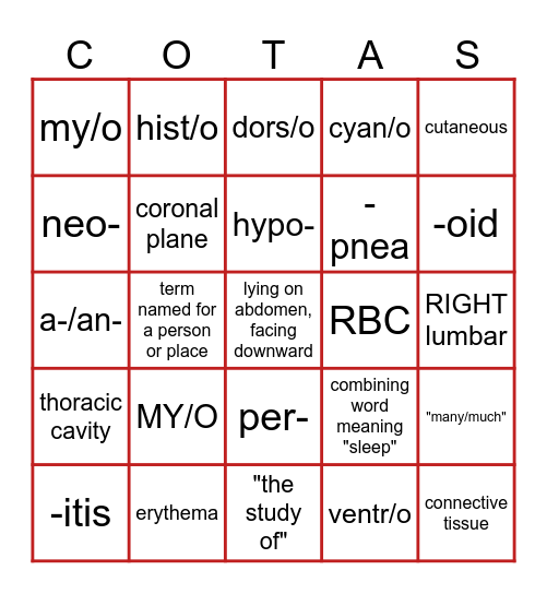 MED TERM BINGO Card