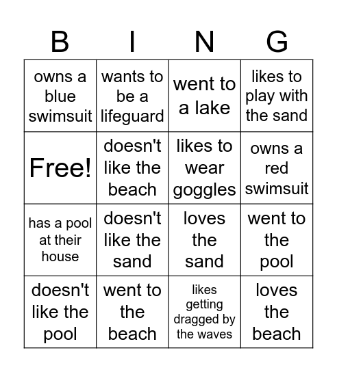 Summer Bingo Card