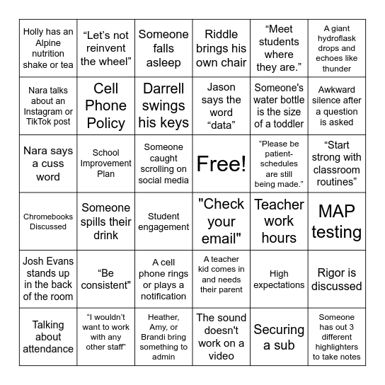 Welcome Back, WCMS! Bingo Card