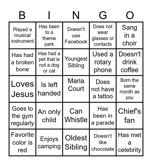Maria Court Staff Bingo Card