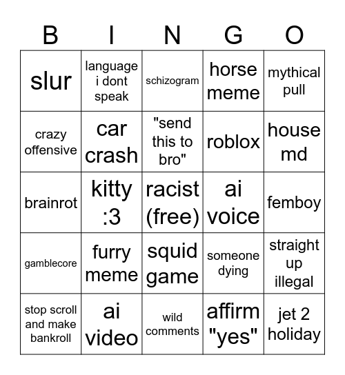 insta reels bingo Card