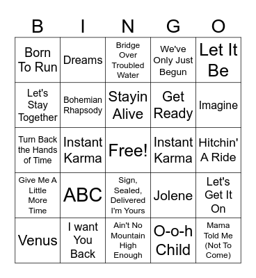 70's Boogie Bingo Card