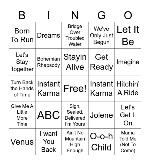 70's Boogie Bingo Card