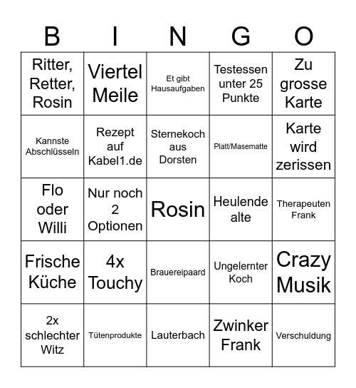 Frankino Rosino Bingo Card