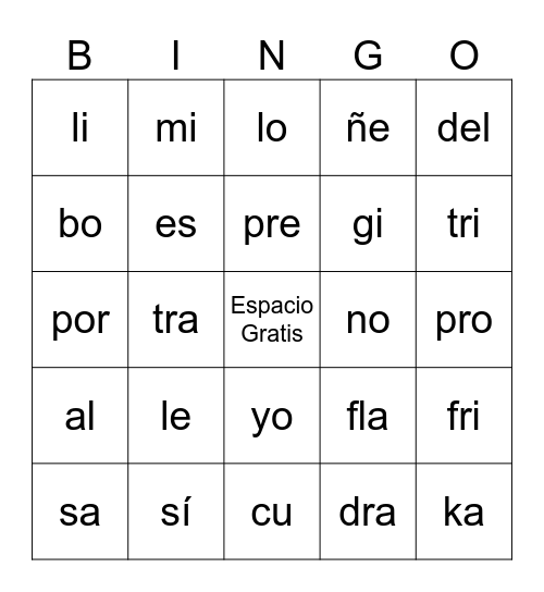 Abecedario Bingo Card