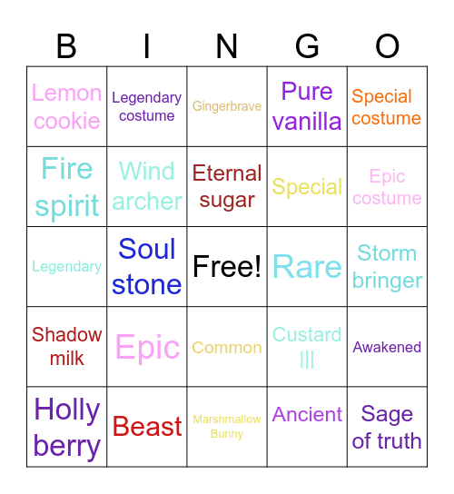 Cookie run bingo Card