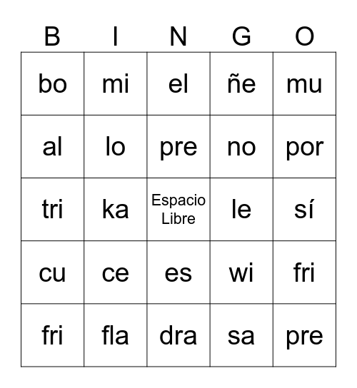 Abecedario Bingo Card
