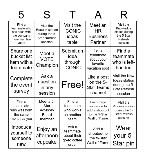 Strive for Five Bingo! Bingo Card