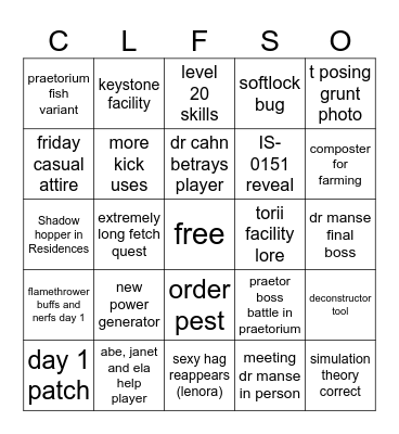 COLD FUSION Bingo Card