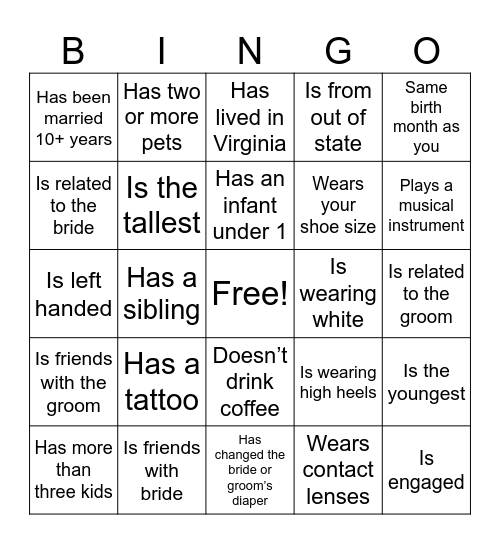 Find a guest who... Bingo Card
