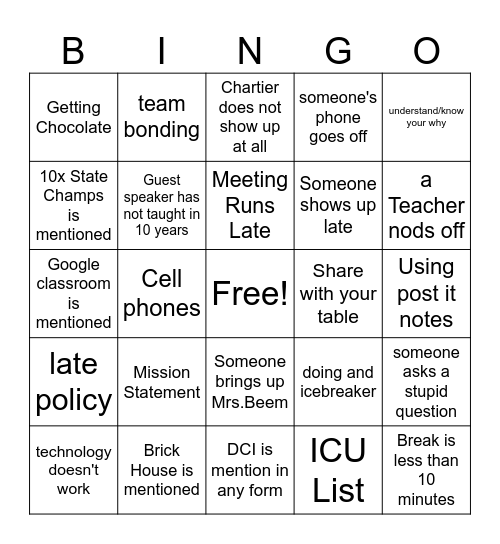 Profesisonal Development Bingo Card