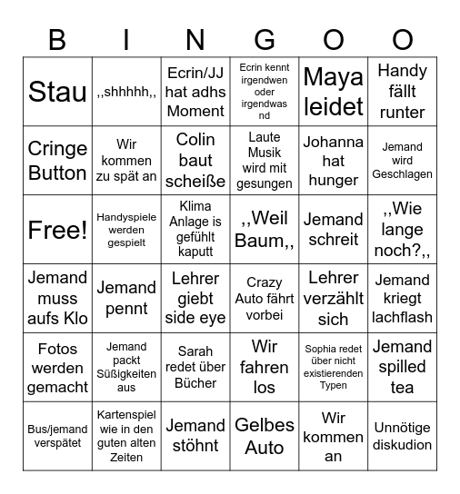 Probetage-Busfahrt Bingo Card