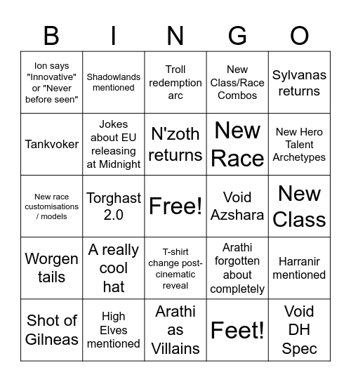 Midnight Reveal Bingo Card