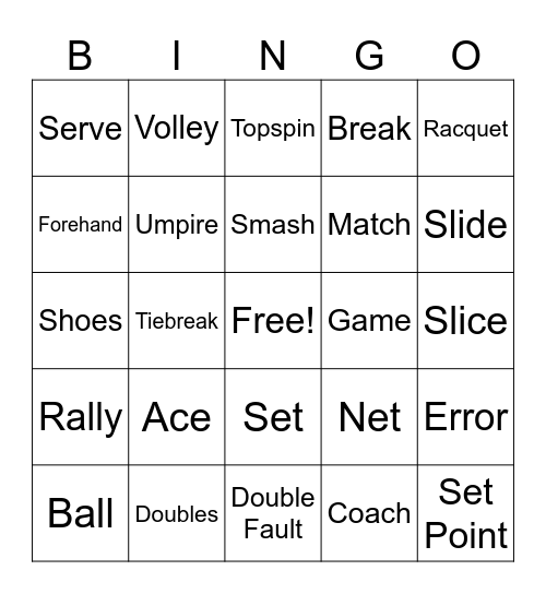 Tennis Bingo Card
