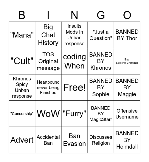 Unban Request Bingo Card