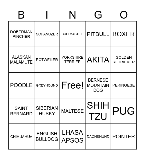 Dog Bingo Card