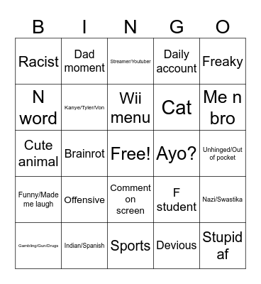 Super silly ig bingo Card