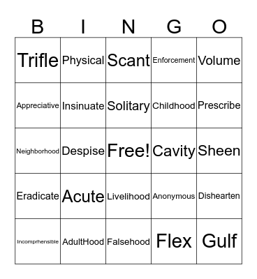 Spelling-lesson 4 Bingo Card