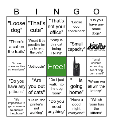 Overheard at BARCS Bingo Card